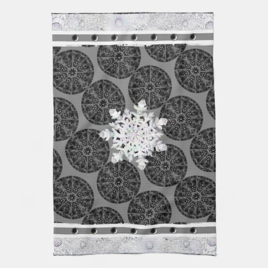 Keramische kant zwart & sneeuwvlok theedoek (Verticaal)