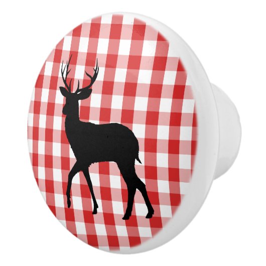 Keramische kast Knob-Red Plaid & Deer Knop (Rechts)