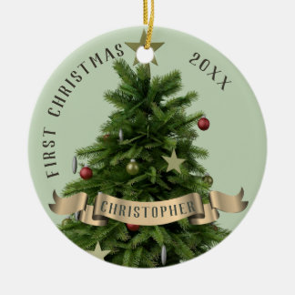 Keramische kerstbal in salie groen voor de eerste keramisch ornament