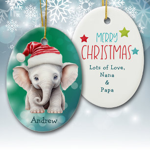 Keramische kerstbal met babyolifant met kerstmuts keramisch ornament