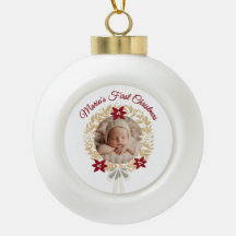 Keramische kerstbal met foto van baby's eerste ker