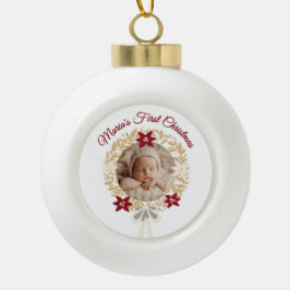 Keramische kerstbal met foto van baby's eerste ker bal ornament