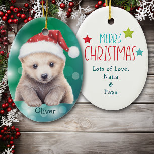 Keramische kerstboomversiering met ijsbeerwelp en keramisch ornament