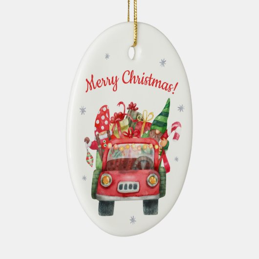 Keramische kerstversiering met rode auto keramisch ornament (Rechts)