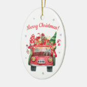 Keramische kerstversiering met rode auto keramisch ornament (Links)
