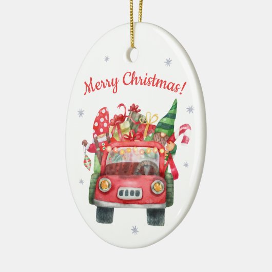 Keramische kerstversiering met rode auto keramisch ornament (Links)