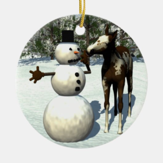 Keramische kerstversiering voor foal en Snowman Keramisch Ornament (Voorkant)