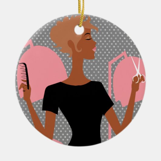 Keramische kerstversieringen met haarstylist keramisch ornament (Voorkant)