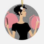 Keramische kerstversieringen met haarstylist keramisch ornament (Voorkant)