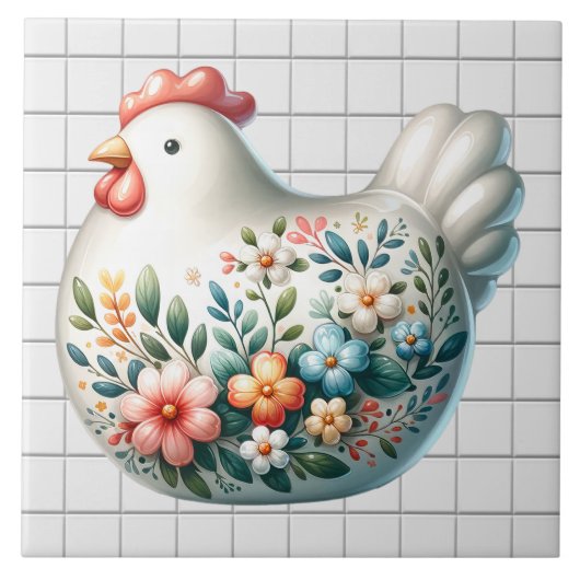 Keramische kip tegeltje (Voorkant)