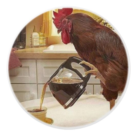 Keramische Knob*** Cock-A-Doodle Koffie Knop (Voorkant)