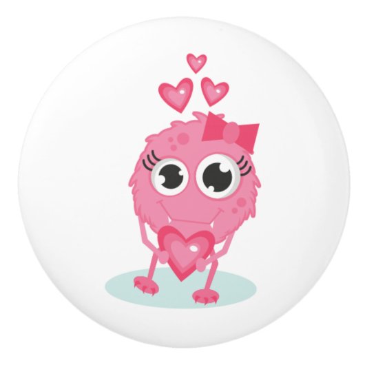 Keramische Knob/Cute Monster met hart Knop (Voorkant)
