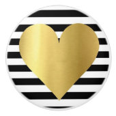 Keramische Knob/Gold Heart Black en White Stripes Keramische Knop (Voorkant)