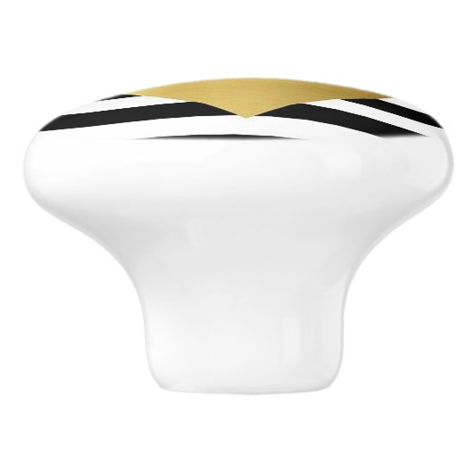Keramische Knob/Gold Heart Black en White Stripes Keramische Knop (Zijkant)