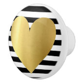 Keramische Knob/Gold Heart Black en White Stripes Keramische Knop (Rechts)