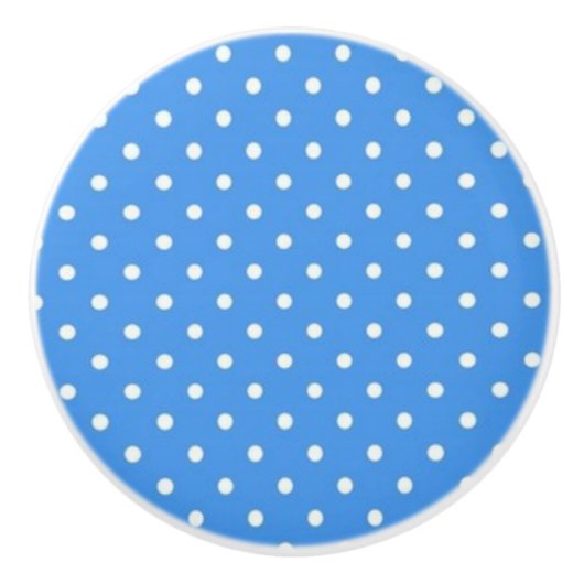 Keramische Knob/White Polka Dots-Blue Background Keramische Knop (Voorkant)