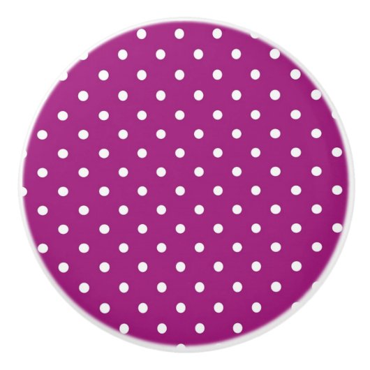 Keramische Knob/White Polka Dots-Paars Achtergrond Knop (Voorkant)