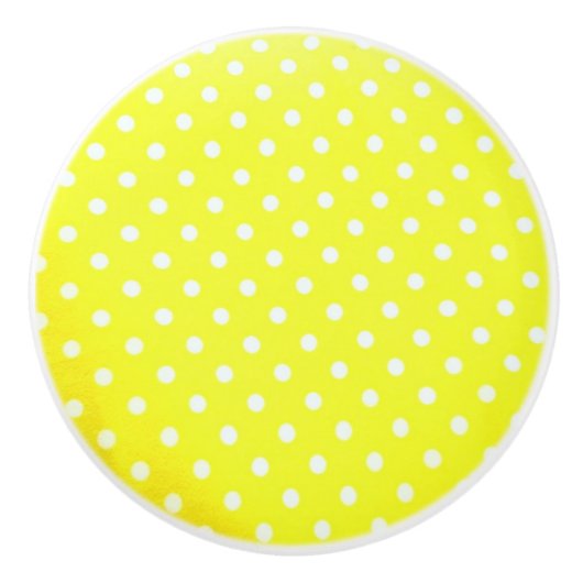 Keramische Knob/White Polka Dots-Yellow Background Keramische Knop (Voorkant)