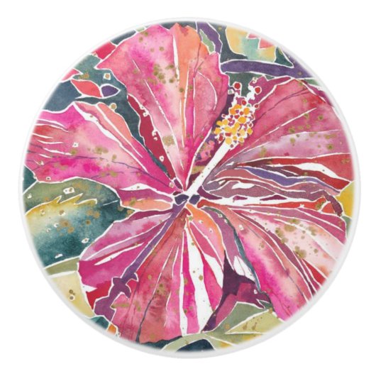 Keramische Knobs - Hibiscus Flower Keramische Knop (Voorkant)