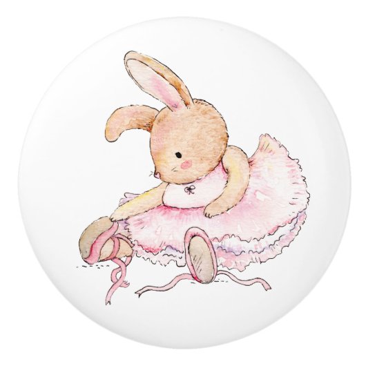 Keramische Knobs - Rabbit Ballerina in Pink Keramische Knop (Voorkant)