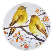 Keramische Knobs - Twee Amerikaanse Gele Warbler Knop (Voorkant)