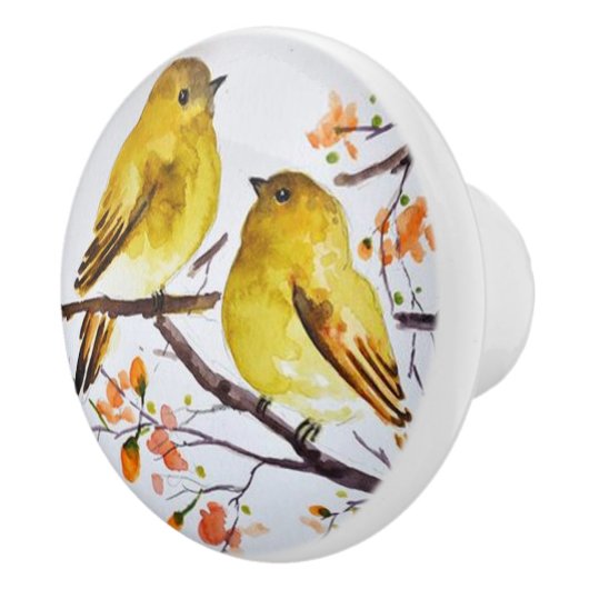 Keramische Knobs - Twee Amerikaanse Gele Warbler Knop (Rechts)