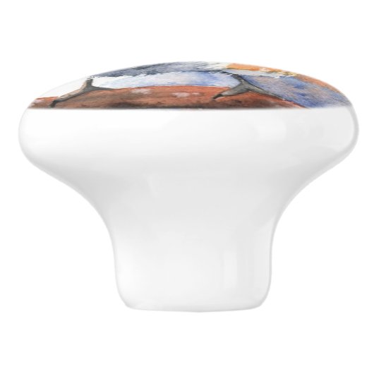 Keramische Knobs - Waterverven Blauwe Vogel Knop (Zijkant)