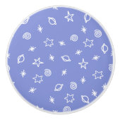 Keramische Knop Blauwe Ruimte Doodle Sterren Plane (Voorkant)