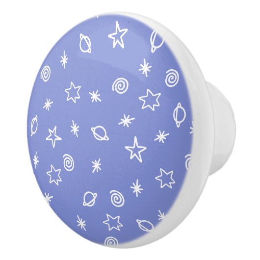 Keramische Knop Blauwe Ruimte Doodle Sterren Plane (Rechts)