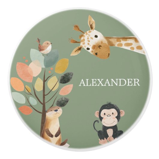 Keramische Knop met Mooie Dieren (Voorkant)