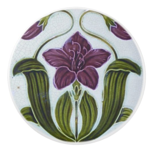 Keramische knop -  ogend Art Nouveau design (Voorkant)