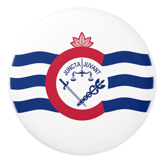 Keramische knop pull met vlag van Cincinnati, Vere (Voorkant)