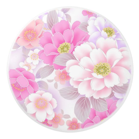 Keramische knop/roze bloemen knop (Voorkant)
