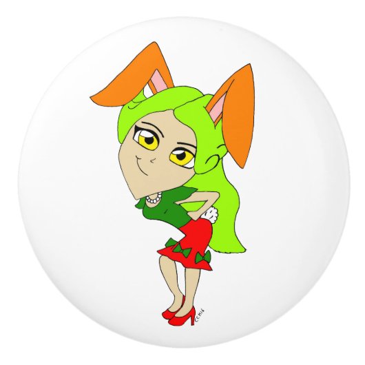 keramische knop voor chibi bunnygirl (Voorkant)