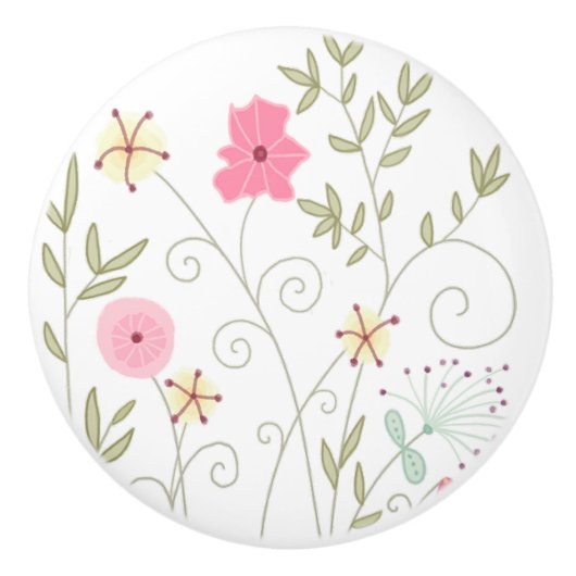 Keramische Knop Weidebloemen (Voorkant)