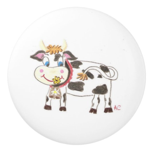 Keramische knop Zwitserse koe (Voorkant)
