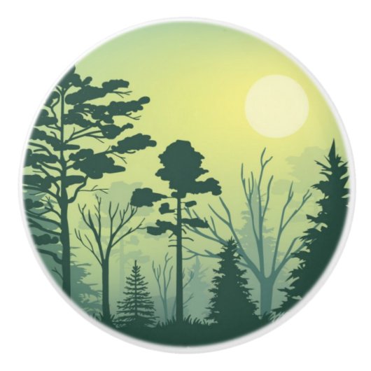 Keramische Knoppen - Groene Bos Silhouet (Voorkant)