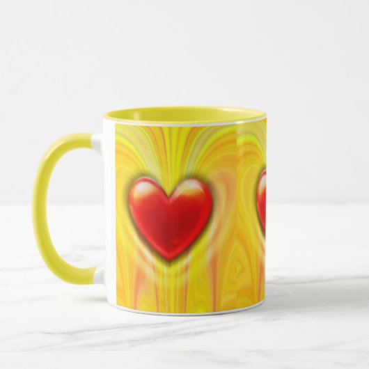 Keramische koffie mok geel rood hart ontwerp. (Links)
