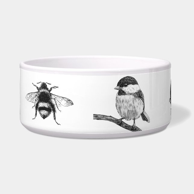Keramische Kom - Waterkom Insecten & Vogels (Voorkant)