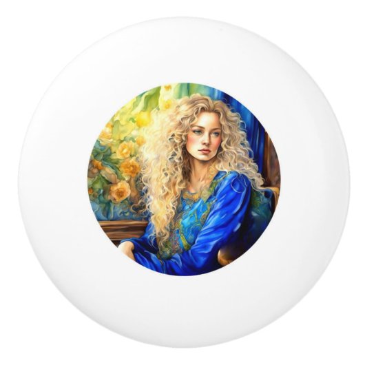 Keramische ladeknop - Blauw Keramische Knop (Voorkant)