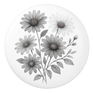 Keramische ladeknop / pull met B & W floral design Knop