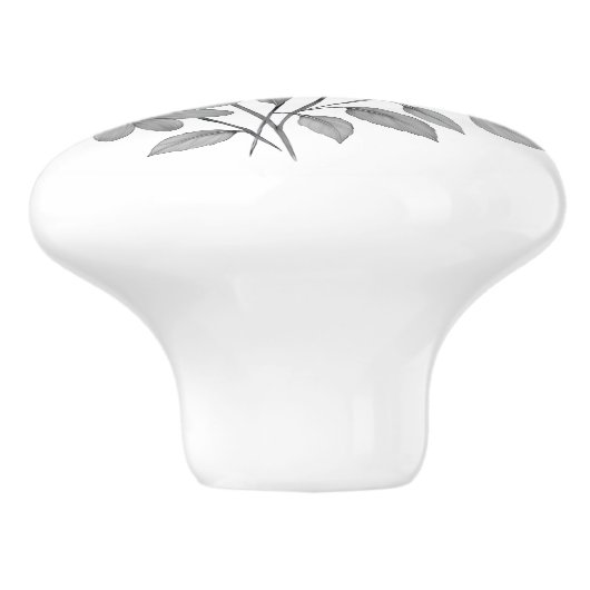 Keramische ladeknop / pull met B & W floral design Knop (Zijkant)