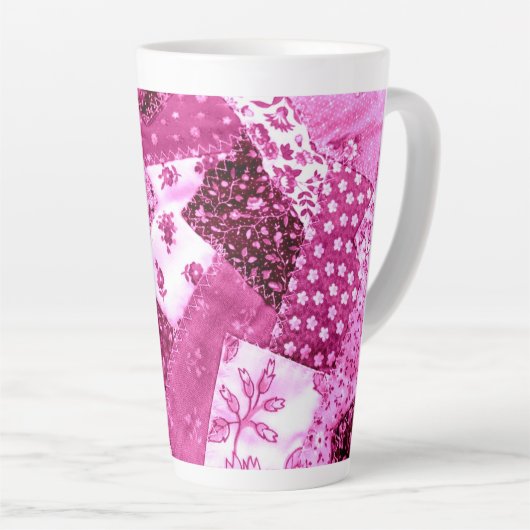 Keramische Latte Cup Mok Bloemen Quilt Roze Wit (Rechterhoek)