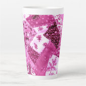 Keramische Latte Cup Mok Bloemen Quilt Roze Wit (Voorkant)