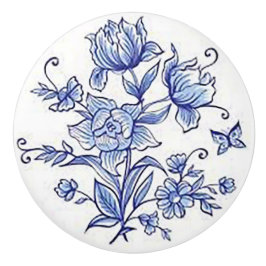 Keramische meeuw "Kobalt Blue Floral" Knop