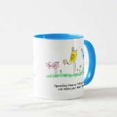 Keramische mok, grillige vogels met spreuk mok (Voorkant rechts)