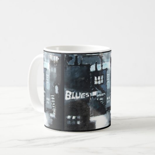 Keramische Mok met hedendaags kunstdecor: Blauwen (Voorkant links)