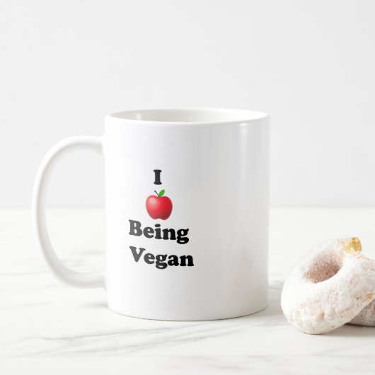 Keramische mok met I Love Being Vegan-design (Met donut)