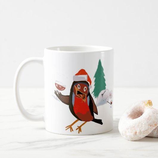 Keramische mok met Kerstvreugde Robin ontwerp (Met donut)