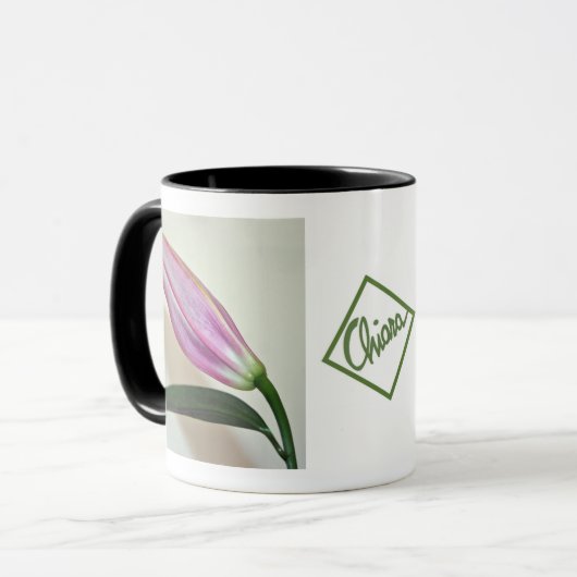 Keramische Mok met Lily Bud, Black Handle en Insid (Voorkant links)